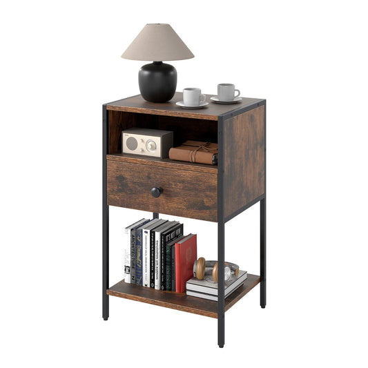 Nightstand with Open Compartment and Storage Shelf-Rustic Brown