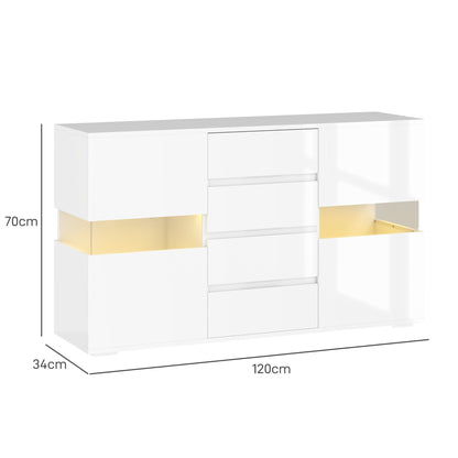 HOMCOM LED Light Sideboard - High Gloss White