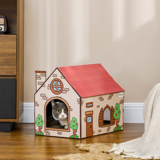 PawHut Two-In-One Cat House, drapak dla kota z drapakiem, kocimiętka, tekturowy drapak dla kotów domowych