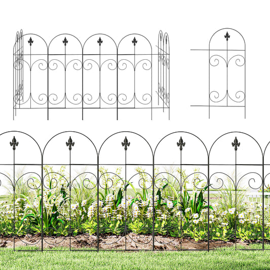 Outsunny Decorative Garden Fencing, 8PCs 44in x 12.5ft Outdoor Picket Fence Panels, Rustproof Metal Wire Landscape Flower Bed Border Edging, Black