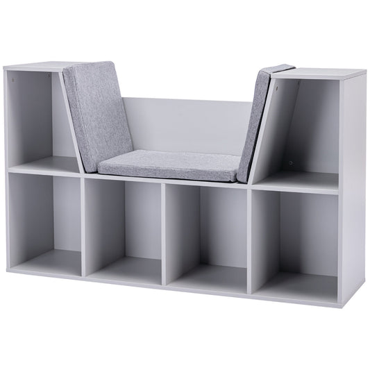 HOMCOM Kids Bookcase Shelf Storage Cabinet Unit, Living Room Sideboard w/ Six Compartments for Toys, Books - Grey