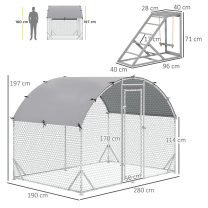 PawHut Walk In Chicken Run Galvanised Coop With Activity Shelf, Outdoor Hen Poultry House Cage Rabbit Hutch  2.8 x 1.9 x 2m