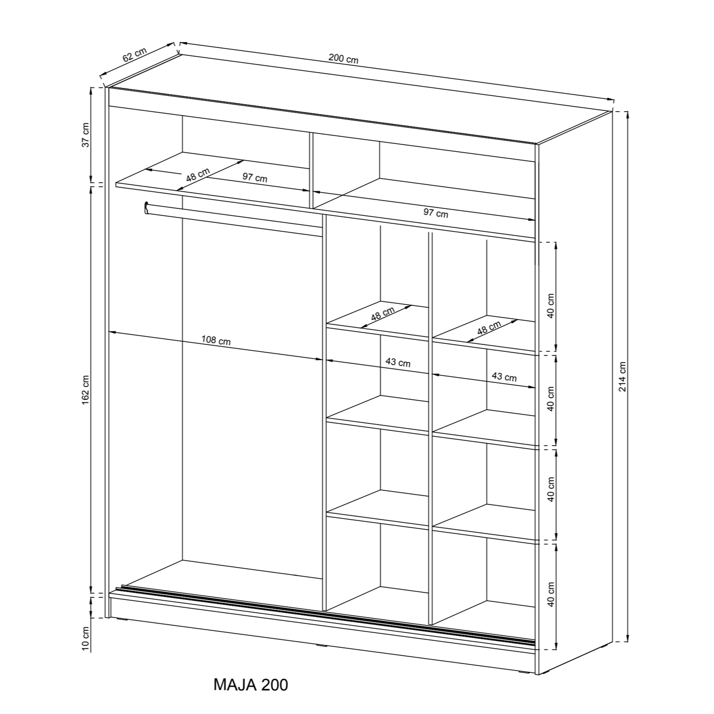 Maja VI Sliding Door Wardrobe 200cm