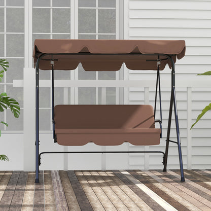 Outsunny 3-Seat Swing Chair Garden Swing Seat with Adjustable Canopy for Patio, Brown