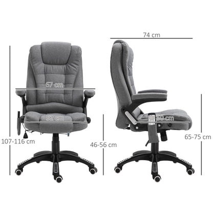 Vinsetto Massage Recliner Chair Heated Office Chair with Six Massage Points Linen-Feel Fabric 360¡ Swivel Wheels Grey