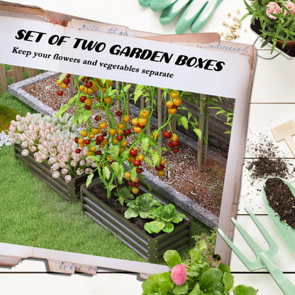 Outsunny Set of Two 110 x 50cm Steel Planter Boxes - Dark Grey