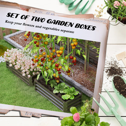 Outsunny Set of Two 110 x 50cm Steel Planter Boxes - Dark Grey