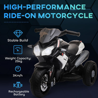 HOMCOM Kids Electric Motorcycle Ride-On Toy, with Three Wheels, Music, Horn, Lights