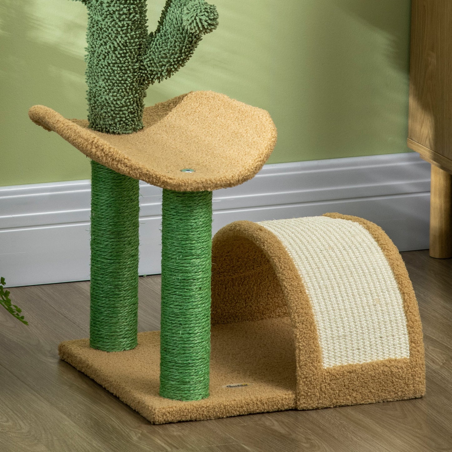 PawHut 72cm Cat Tree, Kitty Activity Center, Wooden Cat Climbing Toy, Cat Tower with Bed Ball Toy Sisal Scratching Post Curved Pad, Yellow