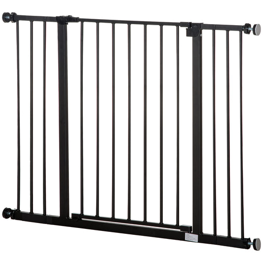 PawHut Dog Gate Pet Safety Gate Stair Barrier Pressure Fit Adjustable 76-82/86-97/101-107 cm, czarny