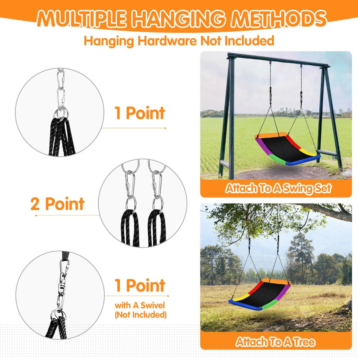 Large Nest Swing with Adjustable Hanging Ropes for Backyard-Multicolor