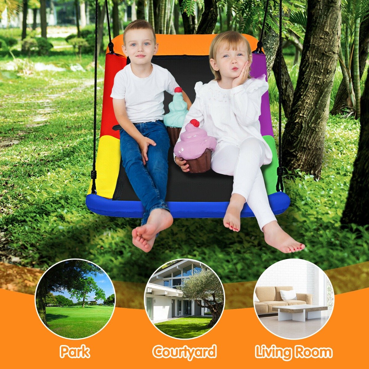 Large Nest Swing with Adjustable Hanging Ropes for Backyard-Multicolor