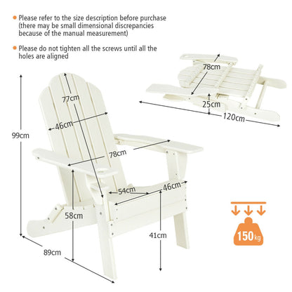 Folding Garden Adirondack Chair with Built-in Cup Holder-White