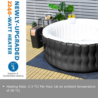 Inflatable Hot Tub with 108 Massage Bubble Jets and Headrest-Black