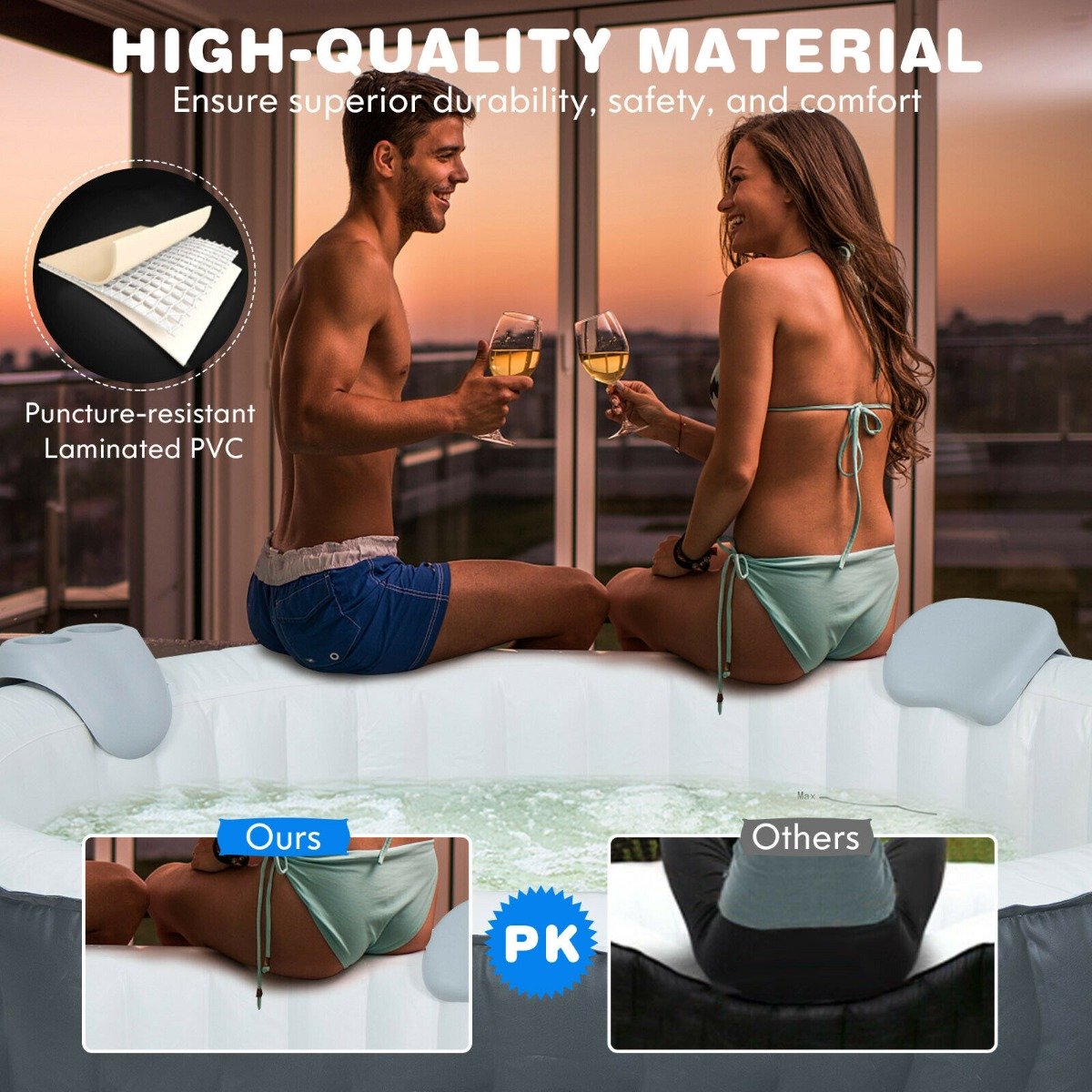 Inflatable Hot Tub with 108 Massage Bubble Jets and Headrest-Grey