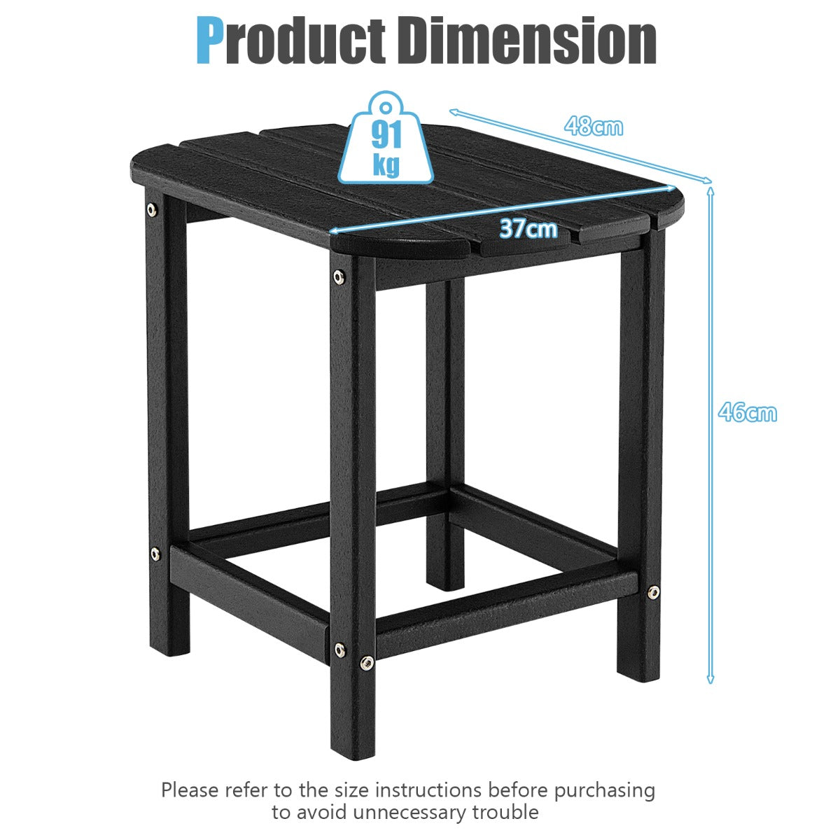 Weather-Resistant HDPE Adirondack Table Side Table-Black