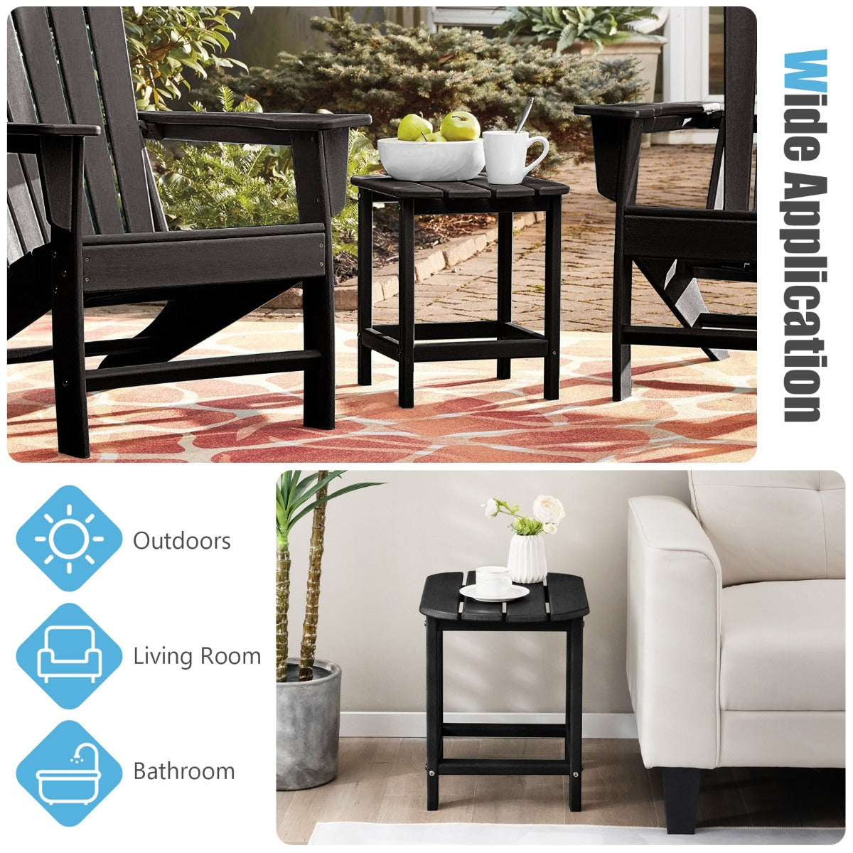 Weather-Resistant HDPE Adirondack Table Side Table-Black