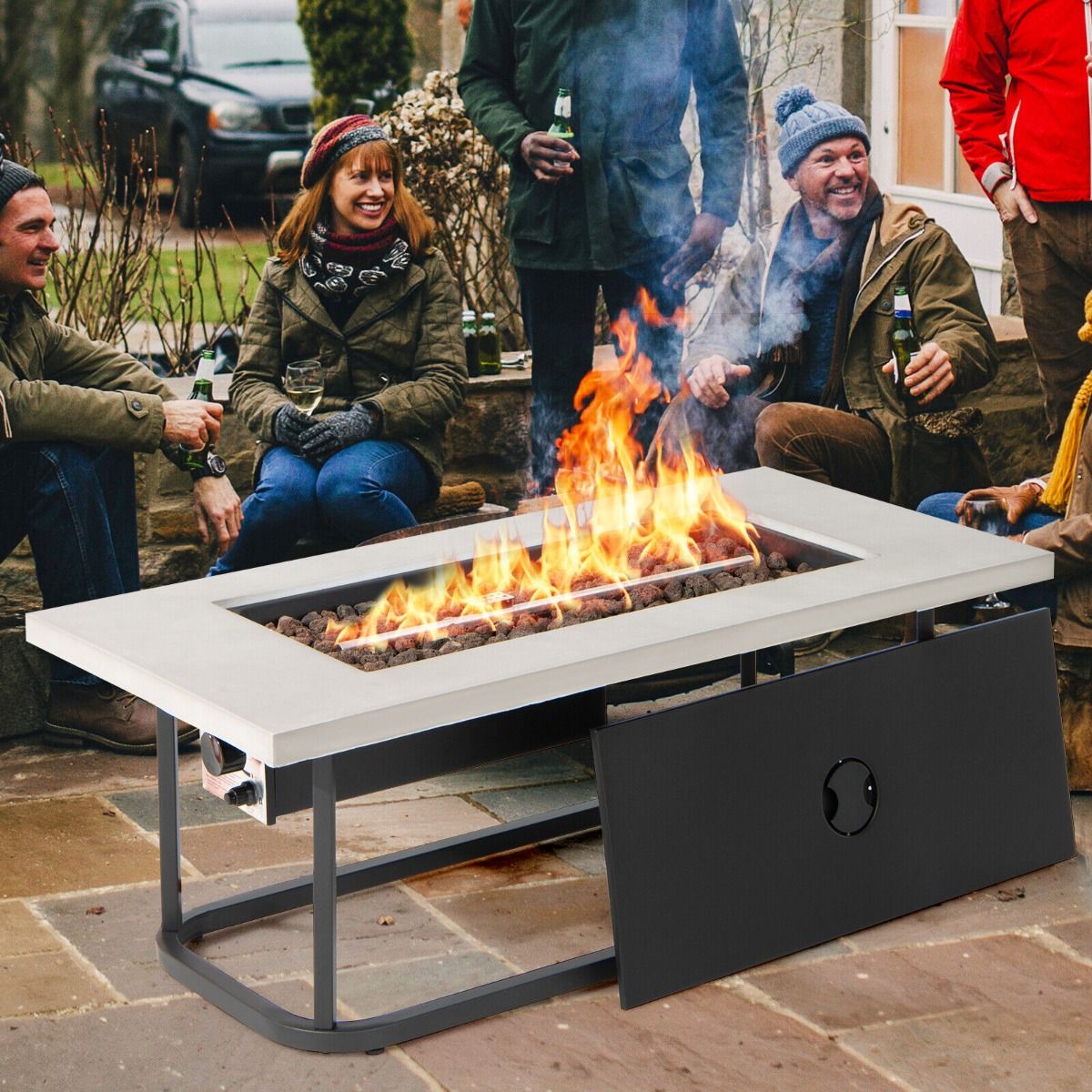 16 KW Propane Fire Pit Table with Waterproof PVC Cover and Lid-Grey