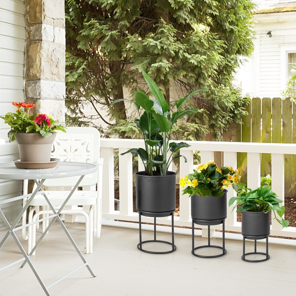 Metal Planter Pot Stand Set of 3-Black