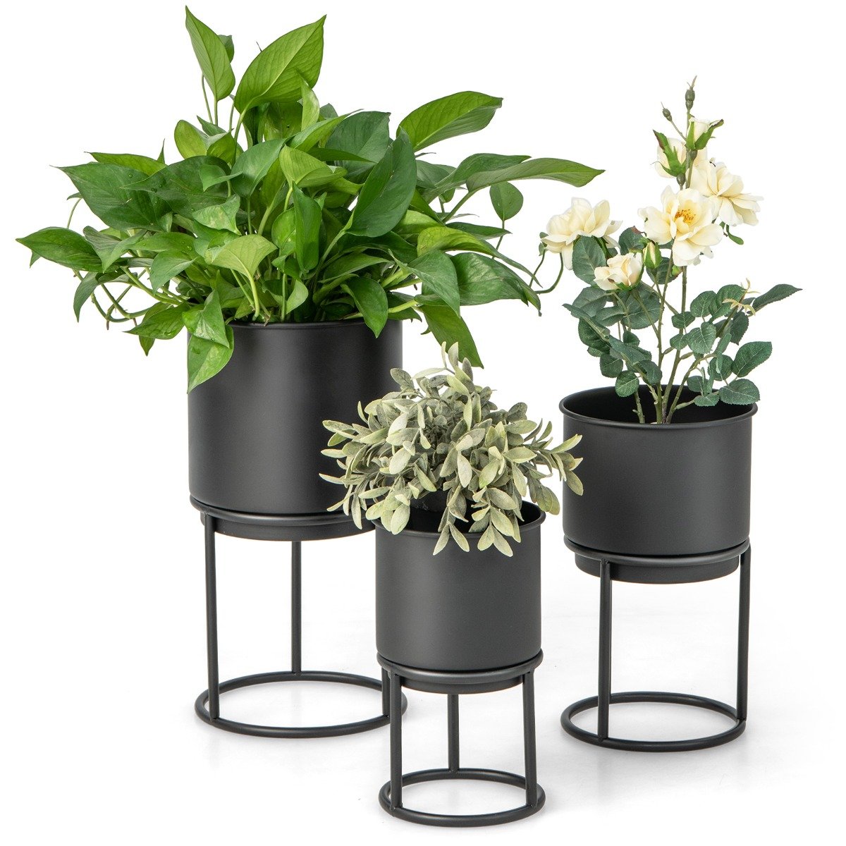 Metal Planter Pot Stand Set of 3-Black