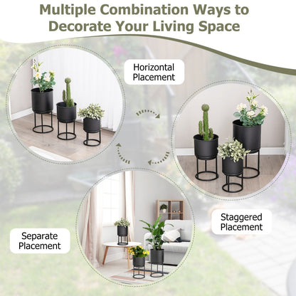Metal Planter Pot Stand Set of 3-Black
