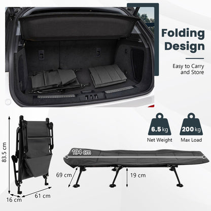Folding Camping Cot with Detachable Mattress and 6-Position Adjustable Backrest-Grey
