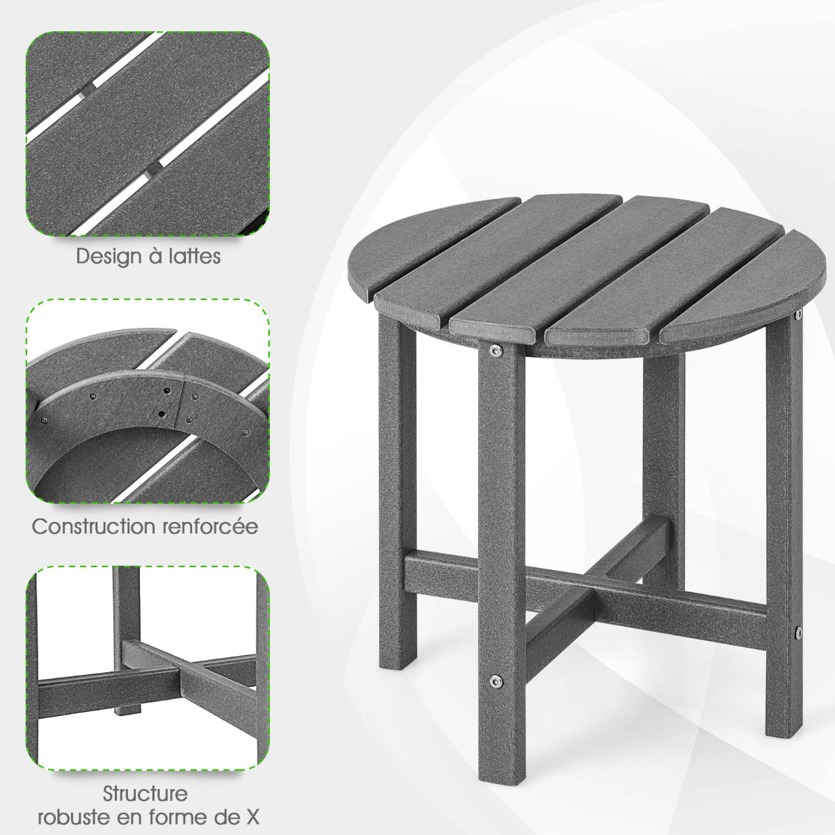 Side Table with Weather-Resistant Material for Patio/Porch/Garden-Grey