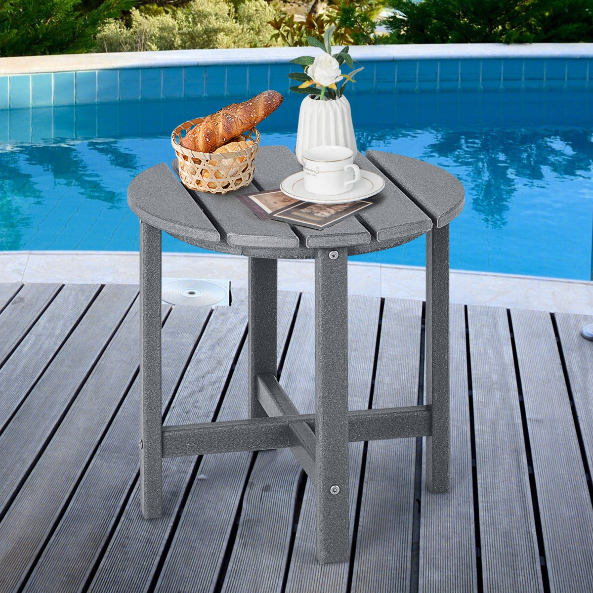 Side Table with Weather-Resistant Material for Patio/Porch/Garden-Grey