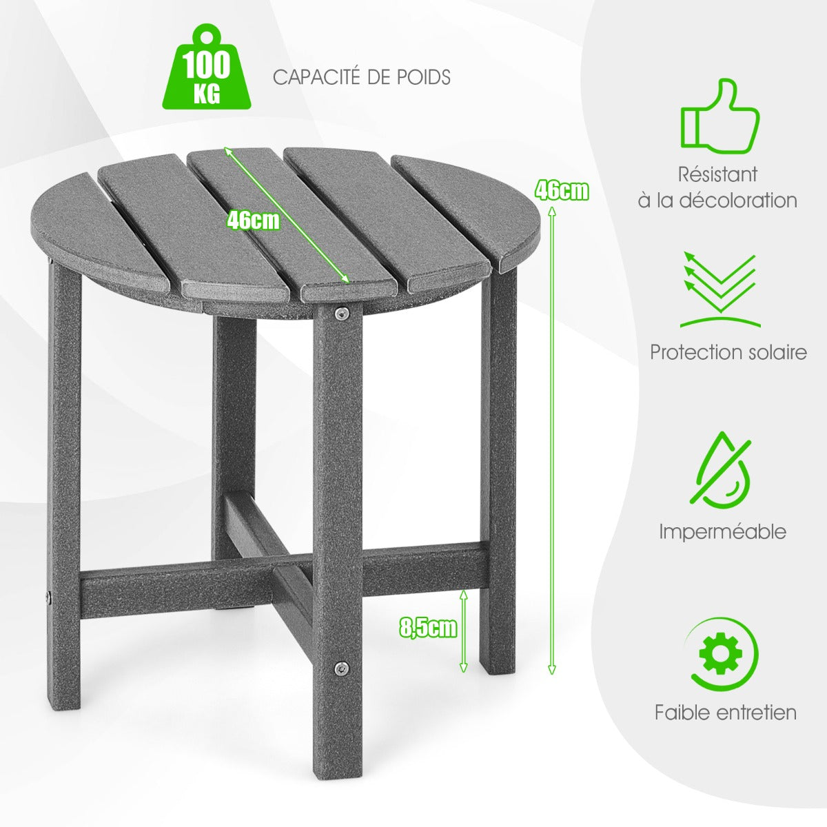 Side Table with Weather-Resistant Material for Patio/Porch/Garden-Grey