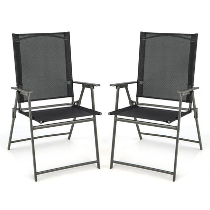 2 Piece Patio Folding Dining Chair Set with Weather-resistant Fabric-Black