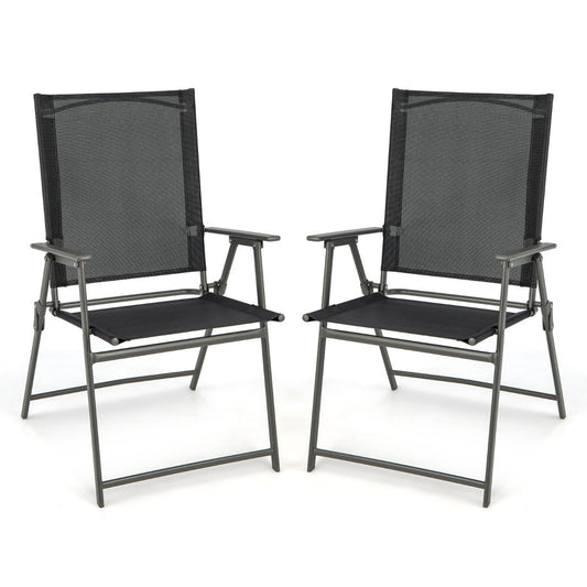 2 Piece Patio Folding Dining Chair Set with Weather-resistant Fabric-Black