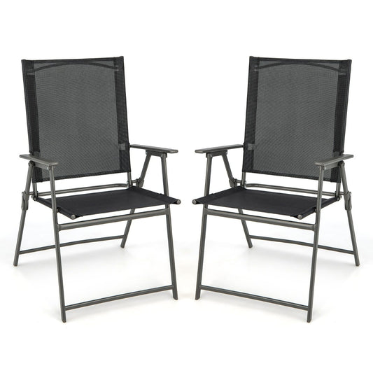 2 Piece Patio Folding Dining Chair Set with Weather-resistant Fabric-Black