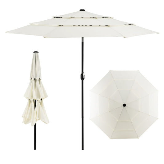 3 Meter Double Vented Outdoor Umbrella with Push Button Tilt and Manual Crank-Beige