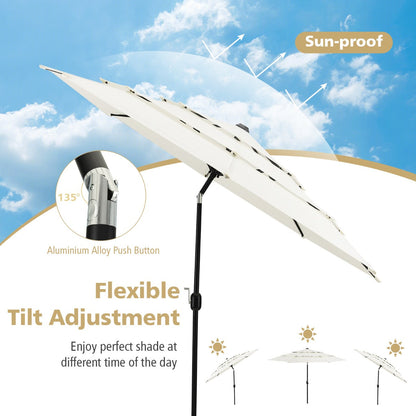 3 Meter Double Vented Outdoor Umbrella with Push Button Tilt and Manual Crank-Beige