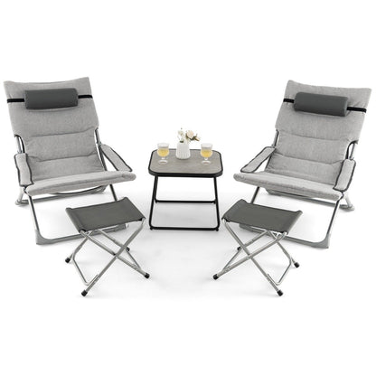 5 Piece Patio Sling Chair Set with Ottoman and Coffee Table-Grey