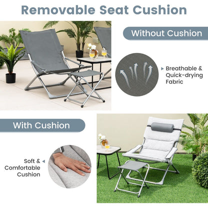 5 Piece Patio Sling Chair Set with Ottoman and Coffee Table-Grey