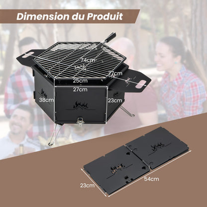 Portable Charcoal Grill Stove Rotatable with Foldable Body and Legs with Handles