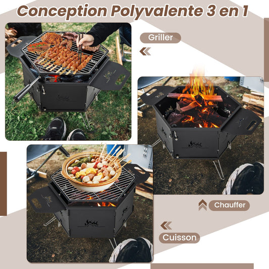 Portable Charcoal Grill Stove Rotatable with Foldable Body and Legs with Handles