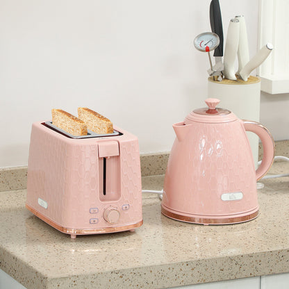 HOMCOM 1.7L 3000W Fast Boil Kettle & 2 Slice Toaster Set, Kettle and Toaster Set with Auto Shut Off, Browning Controls, Light Pink