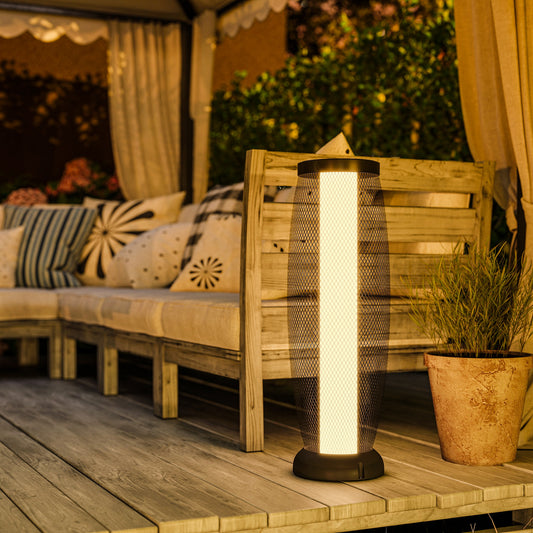 Lampa ogrodowa Outsunny Solar, 71,5 cm wysokości, metalowa lampa podłogowa, automatyczne włączanie/wyłączanie, lampa ogrodowa LED Solar z kloszem z metalowego drutu, IP44 do użytku na zewnątrz, na ganku, ścieżce, tarasie, w kolorze czarnym
