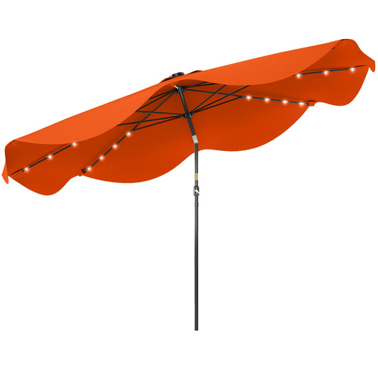 Outsunny Solar Patio Umbrella with LED and Tilt in Orange