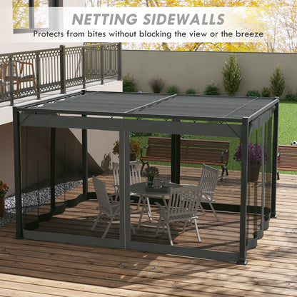 3 x 4m Retractable Pergola, Garden Gazebo Shelter with Nettings, for Grill, Patio, Deck, Dark Grey