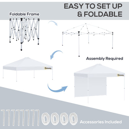 Outsunny 3x(3)M Pop Up Gazebo Tent with 1 Sidewall, Roller Bag, Adjustable Height, Event Shelter Tent for Garden, Patio, White