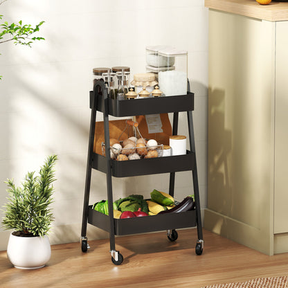 HOMCOM Three-Tier Storage Trolley - Black