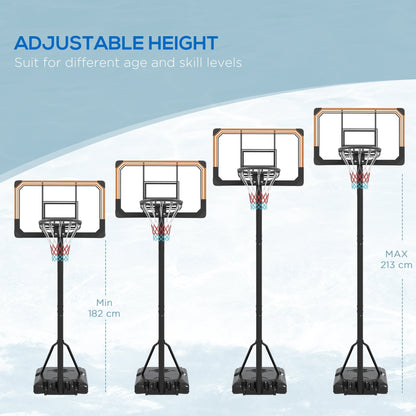 SPORTNOW Height Adjustable Basketball Stand Net Set System, Freestanding Basketball Hoop and Stand with Wheels, 182-213cm - Black