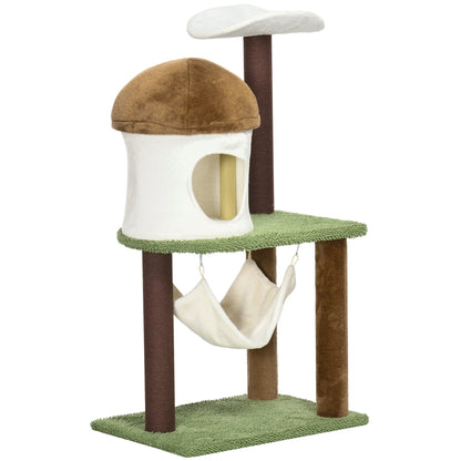 PawHut 100cm Cat Tree, Kitty Activity Center with Mushroom-shaped Condo, Cat Tower with Sisal Scratching Post, Hammock, Green