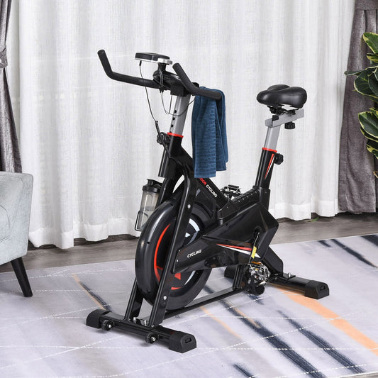 HOMCOM Stationary Exercise Bike, 10kg Flywheel Cycling Machine with Adjustable Resistance, LCD Monitor, Phone and Bottle Holder for Home Gym Office Cardio Workout Aerobic Training