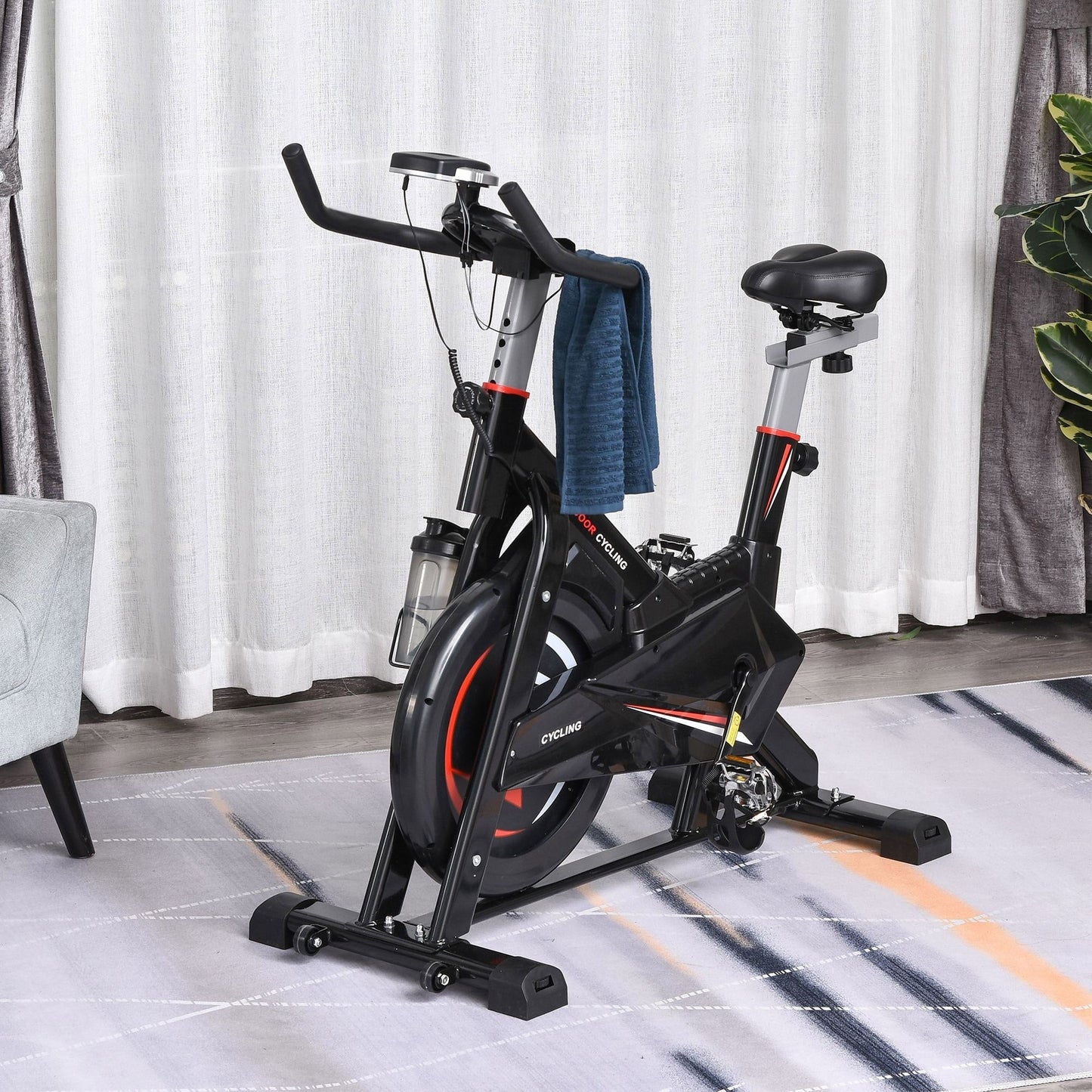 Steel Stationary Bike 5-Level Exercise Bike w/ LCD Monitor