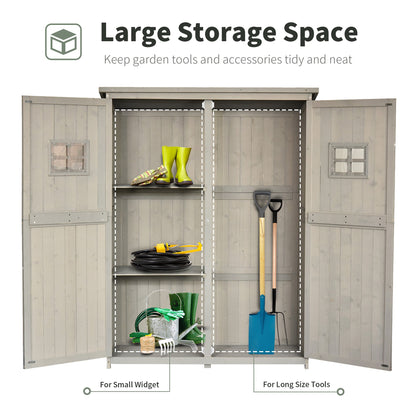 Outsunny Wooden Garden Shed with Two Windows, Tool Storage Cabinet, Outdoor Double Door Organizer 127.5L x 50W x 164H cm, Grey