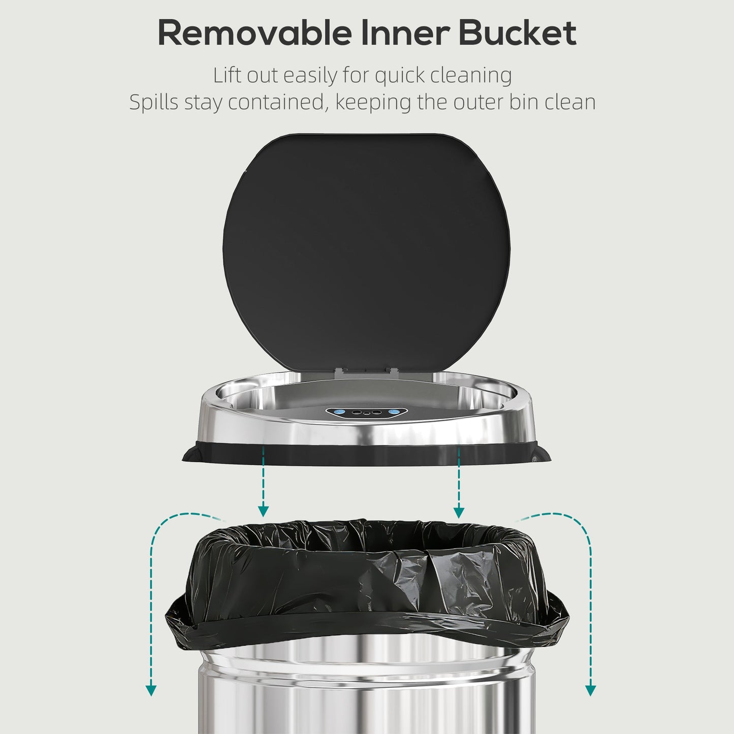 HOMCOM 42L Stainless Steel Sensor Bin - Silver Tone